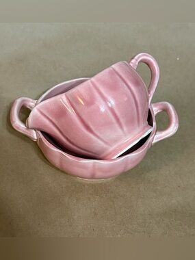 Vintage W. S. George Petalware Pink Cream and Sugar Bowls